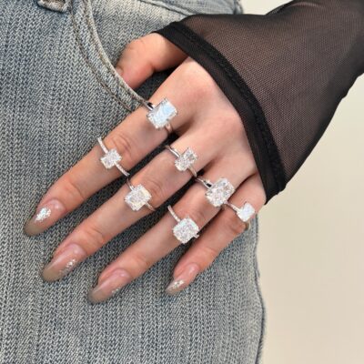 純銀系列 星光長方冰花切鑽戒